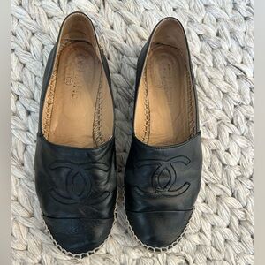 Chanel black leather espadrilles